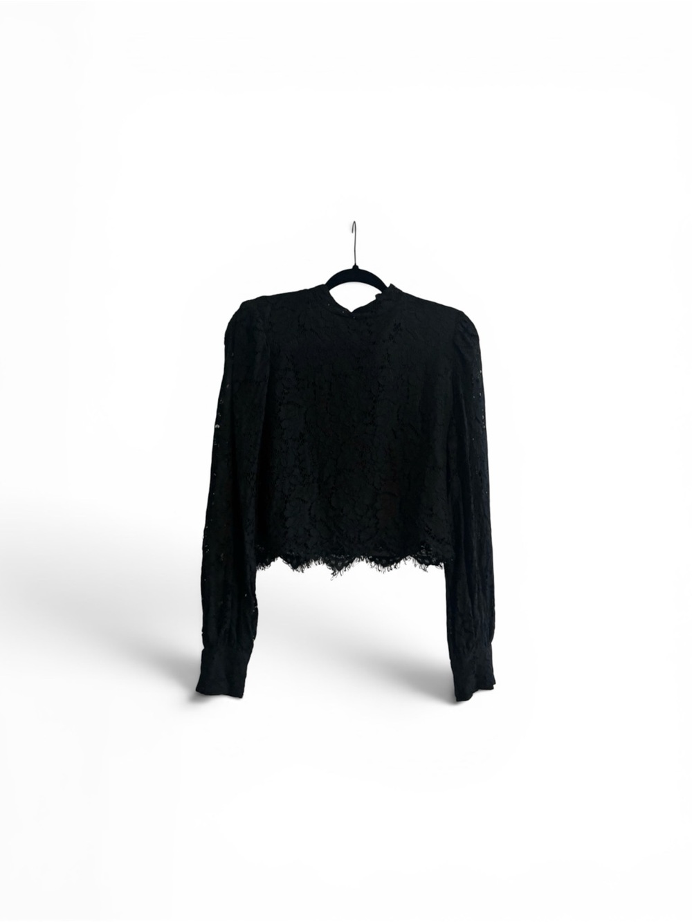 Vici Black Lace Long-Sleeve Cropped Blouse
